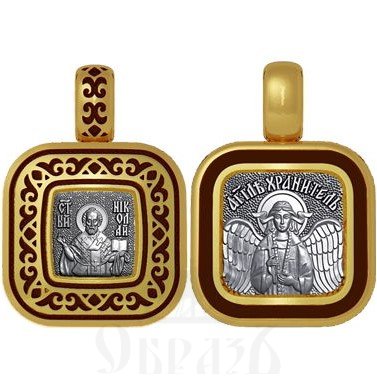нательная икона святитель николай чудотворец архиепископ мирликийский, серебро 925 проба с золочением и эмалью (арт. 01.080)