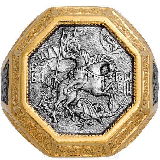 кольцо «вмч. георгий победоносец», серебро 925 пробы с золочением(арт. 108.043)